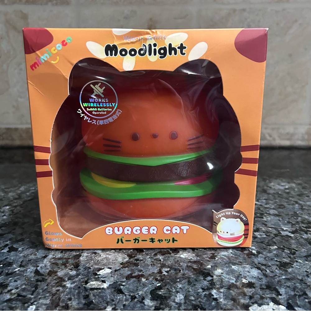 NWT Mimicoco Burger Cat Moodlight Warm White Night Light Kawaii Desk Lamp New